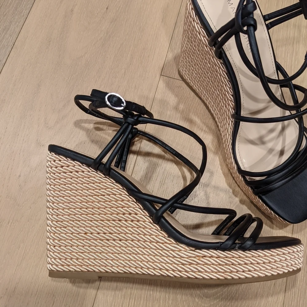 Black Strappy Wedge Sandals